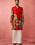 Men’s Red Floral Statement Short Kurta