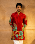 Men’s Red Floral Statement Short Kurta